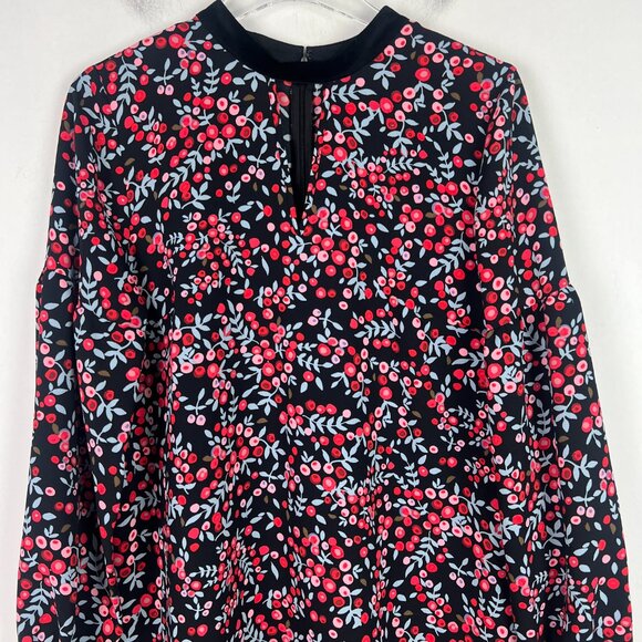 NWT LOFT Long Sleeve Berry Print Velvet Trim Shift Dress Size Medium M NEW - Picture 3 of 14